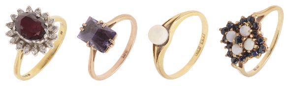 Two diamond set rings together with four gold mounted dress rings