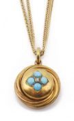 A small Victorian circular turquoise and diamond set locket