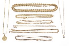 A collection of various Continental gold chains