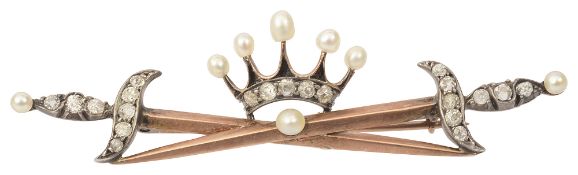A late Victorian diamond-set and pearl brooch