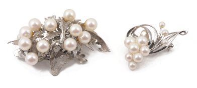 A Mikimoto cultured pearl and sterling silver brooch