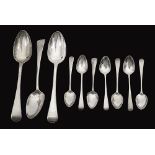 George III and later silver Old English pattern tablespoons and teaspoons