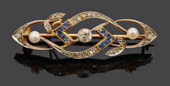 An Edwardian gem-set and pearl brooch