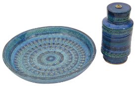 A Bitossi Ceramiche pottery charger and a cylindrical lamp base