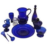 A collection of mostly late 18th/ early 19th century Bristol blue glass