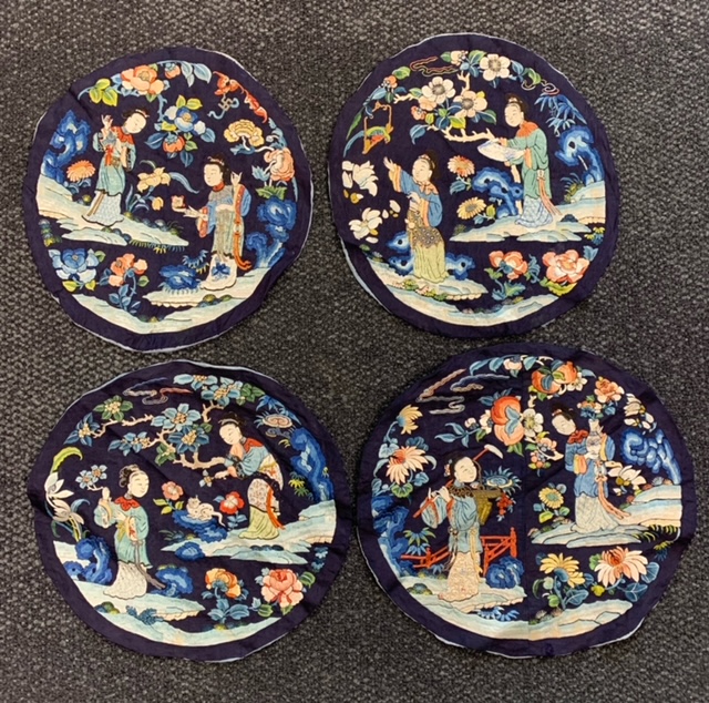 A set of eight Chinese embroidered silk roundels - Image 2 of 5