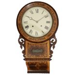 A late 19th century American rosewood and satinwood inlaid drop dial wall clock