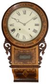 A late 19th century American rosewood and satinwood inlaid drop dial wall clock