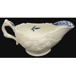 A rare Derby moulded small blue and white cream boat c.1760-5