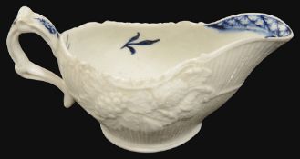 A rare Derby moulded small blue and white cream boat c.1760-5