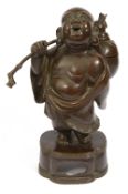 A Japanese Meiji period bronze koro, modelled as Hotei,