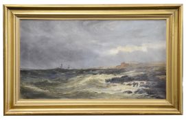 Richard Short (Brit. 1841-1916) 'A coastal view with a rough sea and shipping' oil on canvas