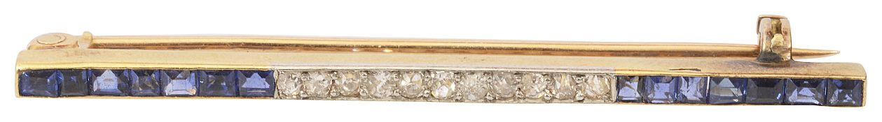An Edwardian diamond and sapphire bar brooch