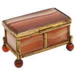 A 19th century gilt metal mounted red banded agate rectangular trinket box