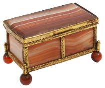 A 19th century gilt metal mounted red banded agate rectangular trinket box