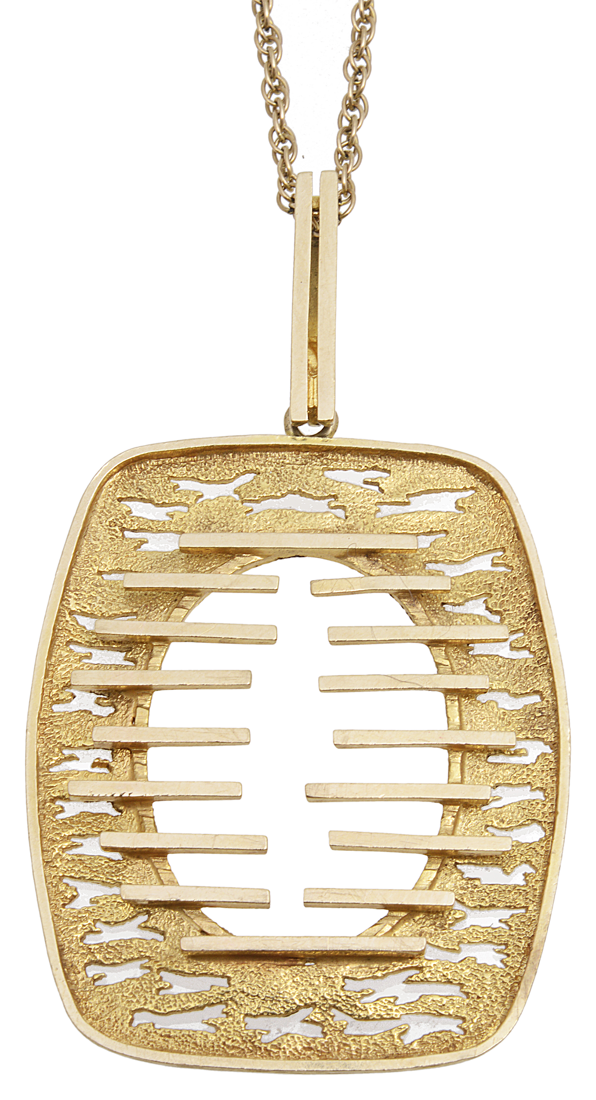A modernist design gold pendant on chain