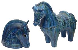 Two Bitossi Ceramiche pottery models, of a horses head and a horse,