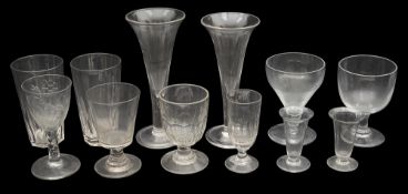 A late 18th c. engraved wine glass c.1790 and selection of 19th c. rummers and other glass