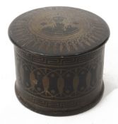 A Victorian black lacquered papier mache pot and cover