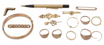 A 9ct gold cased propelling pencil and a collection of jewellery