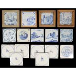 A collection of sixteen mostly 18th century Delft tiles