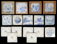 A collection of sixteen mostly 18th century Delft tiles