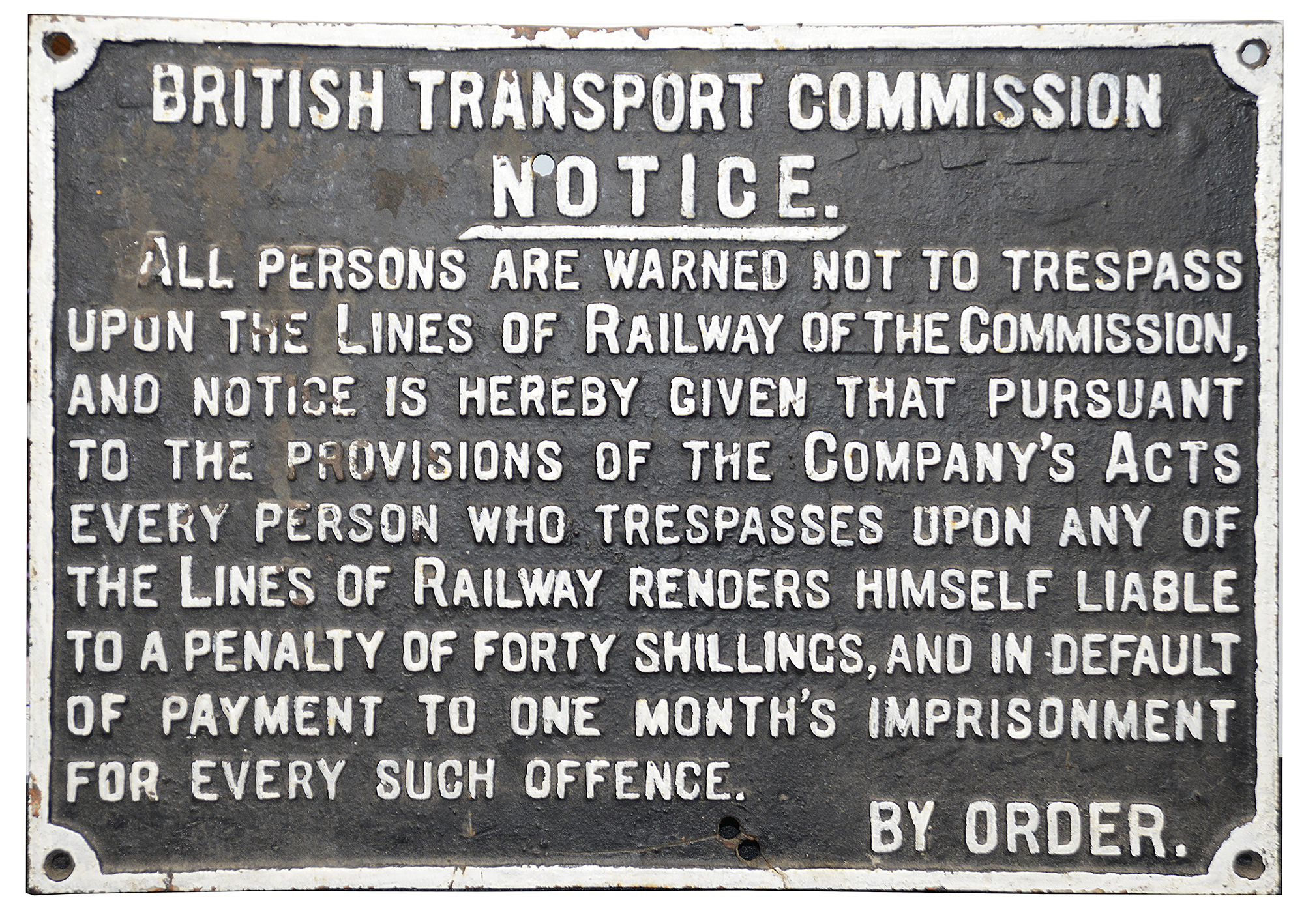 A vintage British Transport Commission cast iron sign,