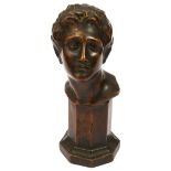 After the antique a 19th century Grand Tour bronzed copper clad bust of a classical man