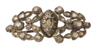 An 18th c. diamond-set brooch, set with rose-cut and old-cut diamonds, closed back silver setting