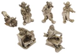 A collection of six filled silver figurines