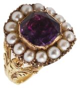 A late Regency amethyst and half pearl ring