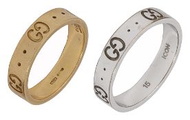 A Gucci Icon white gold band and a similar yellow gold Gucci band