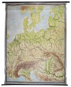 A large German C Dierke Schulwandkarten / educational hanging map backed on linen c.1940