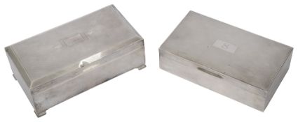 A George V Art Deco silver table cigarette box and another silver cigarette box