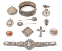 A collection of 19th century and later silver and costume jewellery