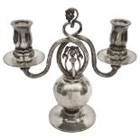 A modern Georg Jensen Danish Sterllng silver Poppy twin light candelabra