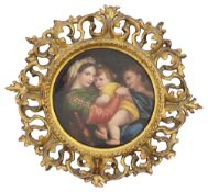 A 19th century continental porcelain plaque painted with the Madonna della Sedia after Raphael