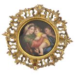 A 19th century continental porcelain plaque painted with the Madonna della Sedia after Raphael