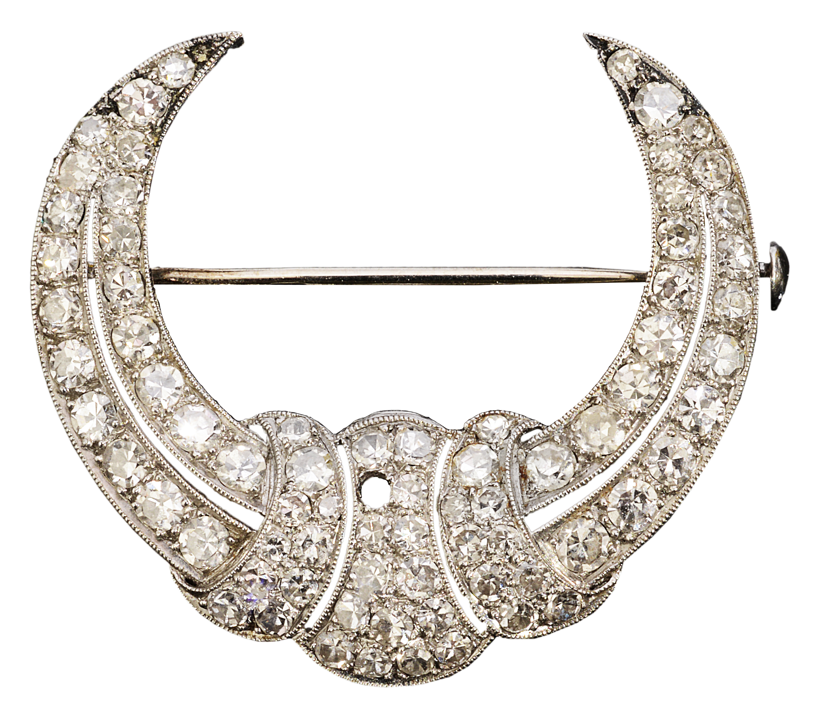 An Art Deco diamond-set crescent brooch, set throughout with single-cut diamonds - Image 3 of 4