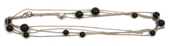 A Georg Jensen Denmark Sterling silver double chain black onyx bead necklace