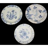 Three early 18th century English Delft plates c.1730