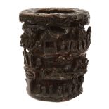 A 19th century Chinese carved bamboo brushpot