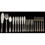 A set of late 19th century continental Art Nouveau .800 silver fish knives and forks