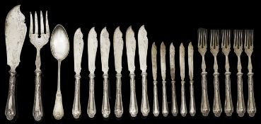A set of late 19th century continental Art Nouveau .800 silver fish knives and forks