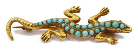 An Edwardian turquoise set lizard brooch