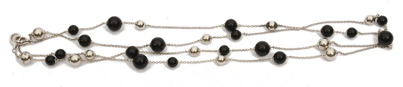 A Georg Jensen silver and onyx bead long-line chain necklace,