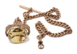 A 9ct gold Albert chain with citrine fob