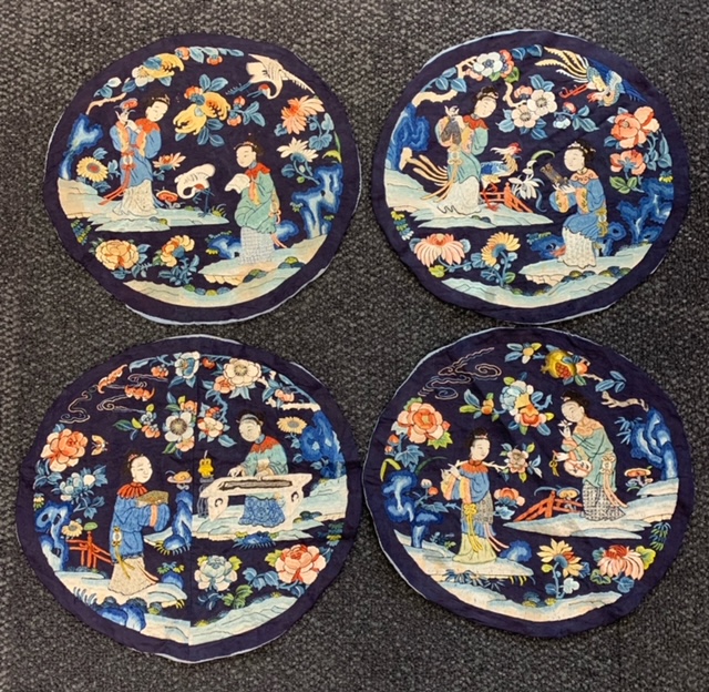 A set of eight Chinese embroidered silk roundels - Image 4 of 5