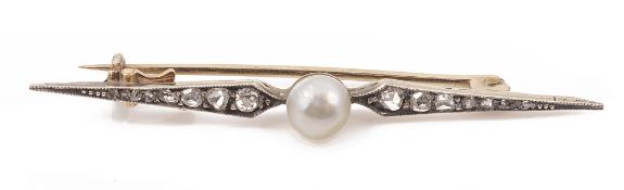 An Edwardian pearl and diamond-set bar brooch