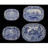 Four early 19th century blue and white printed meat serving plates,